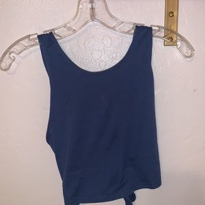 Blue cross tie workout shirt.